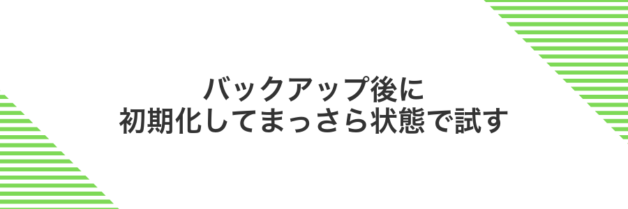 バックアップ後に初期化してまっさら状態で試す