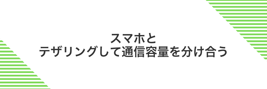 スマホとテザリングして通信容量を分け合う