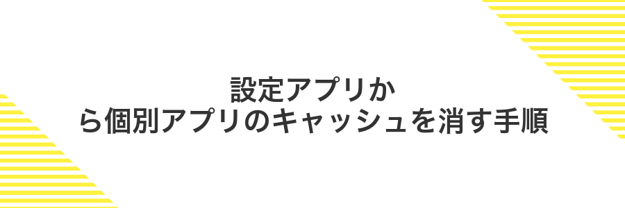 設定アプリから個別アプリのキャッシュを消す手順