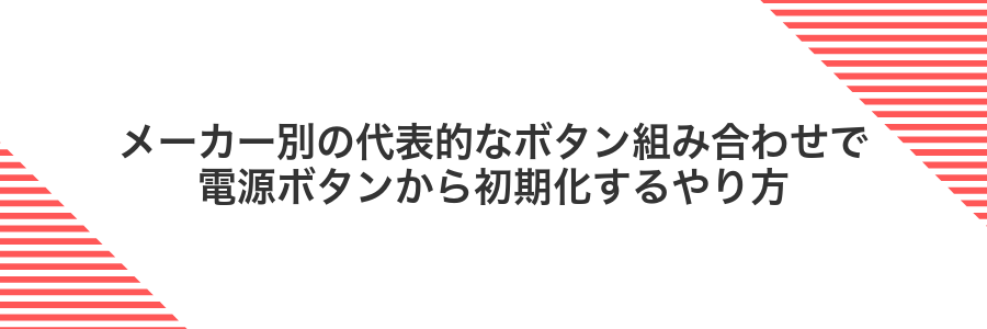 メーカー別の代表的なボタン組み合わせで電源ボタンから初期化するやり方