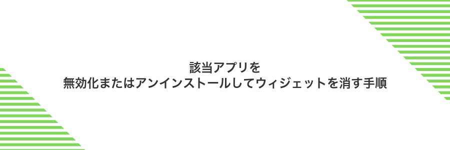 該当アプリを無効化またはアンインストールしてウィジェットを消す手順