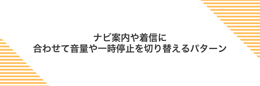 ナビ案内や着信に合わせて音量や一時停止を切り替えるパターン