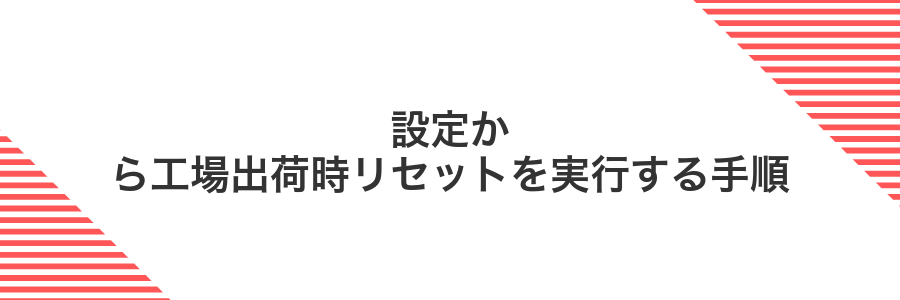 設定から工場出荷時リセットを実行する手順