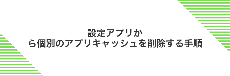設定アプリから個別のアプリキャッシュを削除する手順