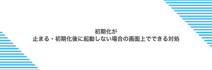 初期化が止まる・初期化後に起動しない場合の画面上でできる対処