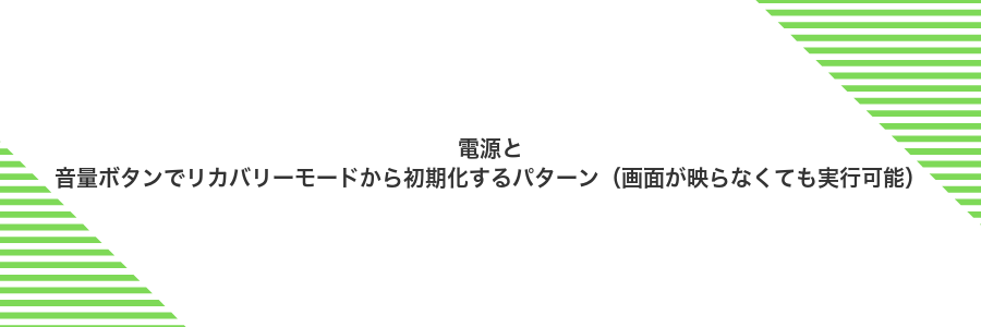 電源と音量ボタンでリカバリーモードから初期化するパターン（画面が映らなくても実行可能）