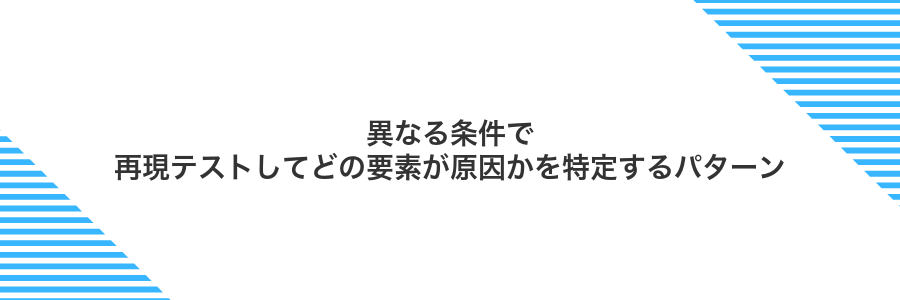 異なる条件で再現テストしてどの要素が原因かを特定するパターン
