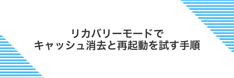 リカバリーモードでキャッシュ消去と再起動を試す手順